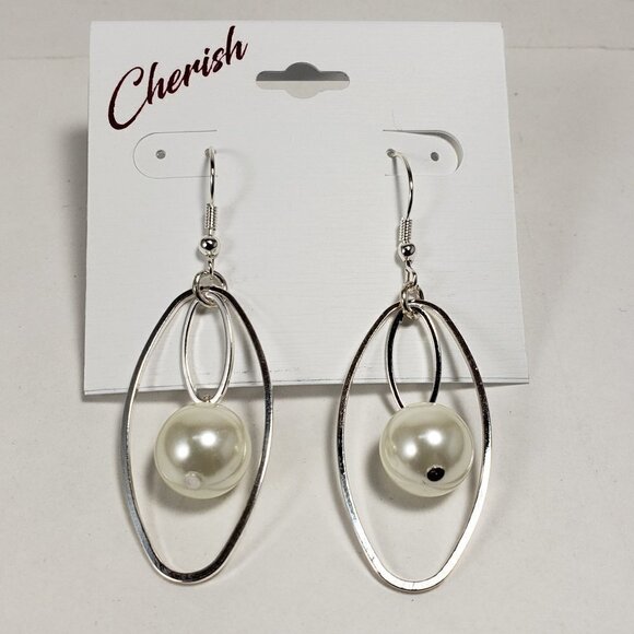 Women's Stylish Polished Silver tone Hoop, bead Design 2.5" drop dangle Earrings - Picture 3 of 6